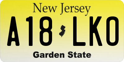 NJ license plate A18LKO