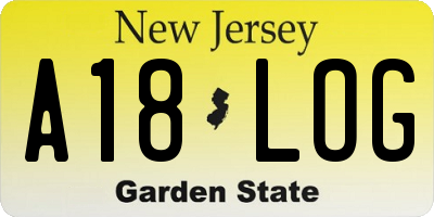 NJ license plate A18LOG