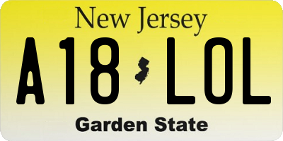 NJ license plate A18LOL