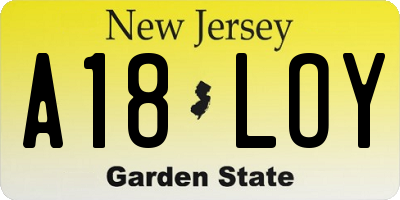 NJ license plate A18LOY