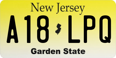 NJ license plate A18LPQ