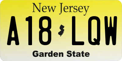 NJ license plate A18LQW