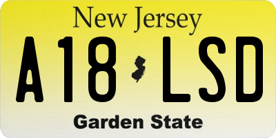 NJ license plate A18LSD