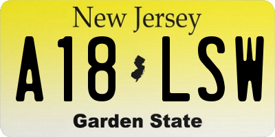 NJ license plate A18LSW