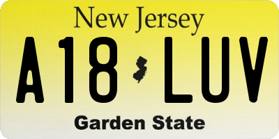 NJ license plate A18LUV