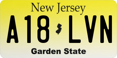 NJ license plate A18LVN