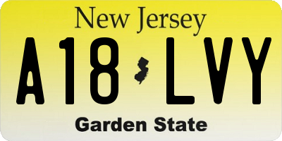 NJ license plate A18LVY