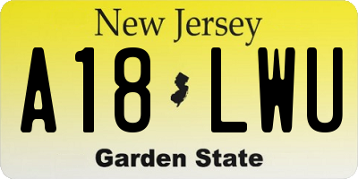 NJ license plate A18LWU
