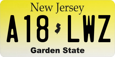 NJ license plate A18LWZ