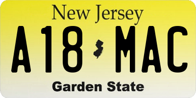 NJ license plate A18MAC