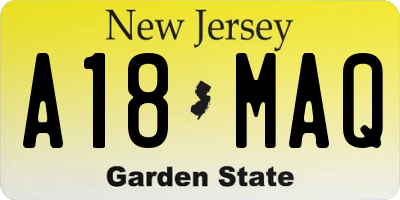 NJ license plate A18MAQ