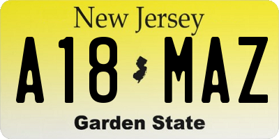 NJ license plate A18MAZ