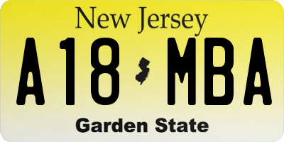 NJ license plate A18MBA