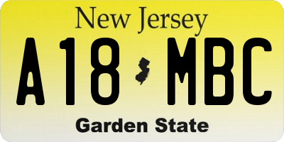 NJ license plate A18MBC