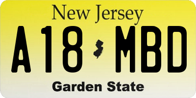 NJ license plate A18MBD