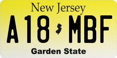 NJ license plate A18MBF