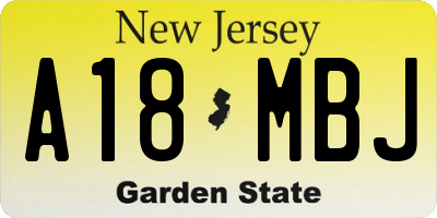 NJ license plate A18MBJ