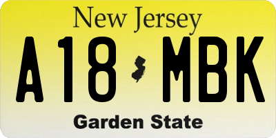 NJ license plate A18MBK