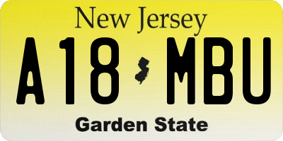NJ license plate A18MBU