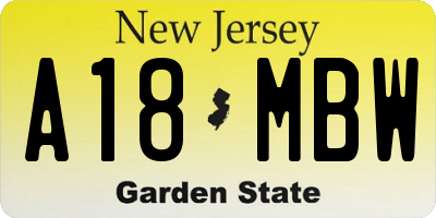 NJ license plate A18MBW
