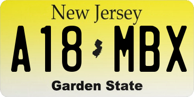 NJ license plate A18MBX