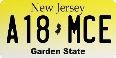 NJ license plate A18MCE