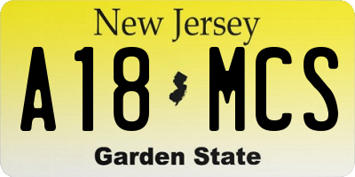 NJ license plate A18MCS