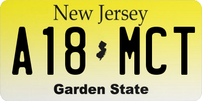 NJ license plate A18MCT