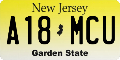 NJ license plate A18MCU