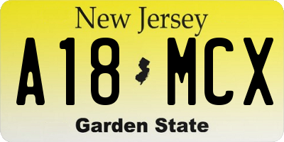 NJ license plate A18MCX