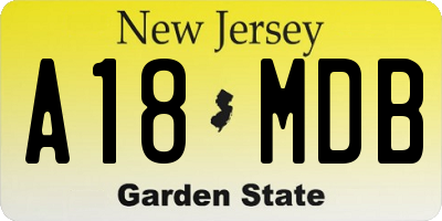 NJ license plate A18MDB