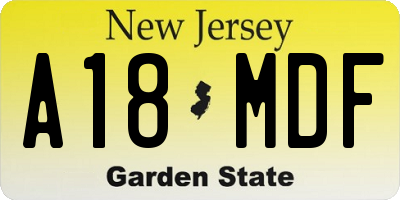 NJ license plate A18MDF