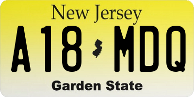 NJ license plate A18MDQ