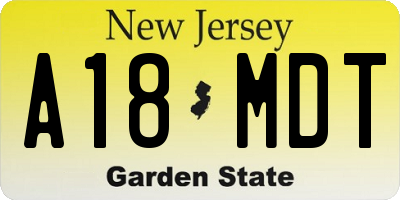 NJ license plate A18MDT