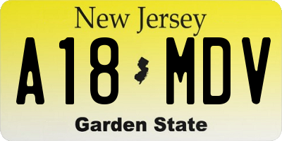 NJ license plate A18MDV