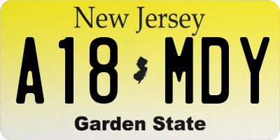 NJ license plate A18MDY
