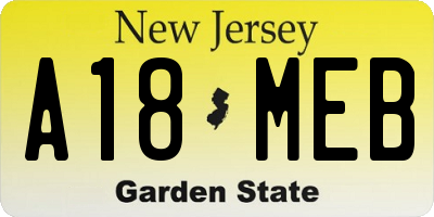 NJ license plate A18MEB