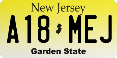 NJ license plate A18MEJ