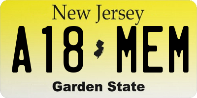 NJ license plate A18MEM