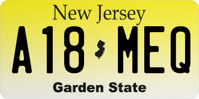 NJ license plate A18MEQ