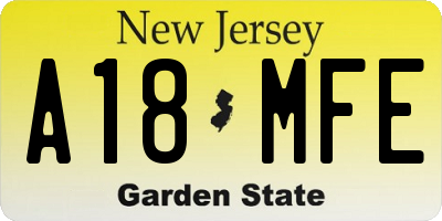 NJ license plate A18MFE