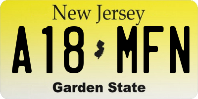 NJ license plate A18MFN