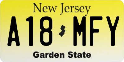 NJ license plate A18MFY