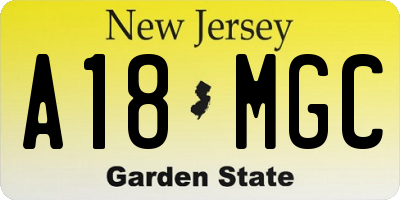 NJ license plate A18MGC