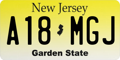 NJ license plate A18MGJ