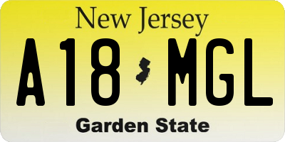 NJ license plate A18MGL