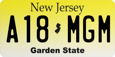 NJ license plate A18MGM