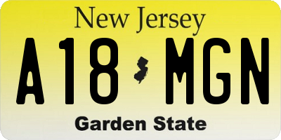 NJ license plate A18MGN