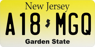 NJ license plate A18MGQ