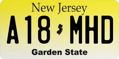 NJ license plate A18MHD